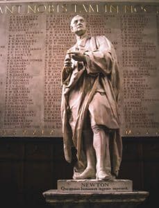 Statue in Trinity College, Cambridge, of their most famous alumnus, Isaac Newton (1643 - 1727). "Qui genus humanum ingenio superavit" means "Who surpassed the human race in genius".